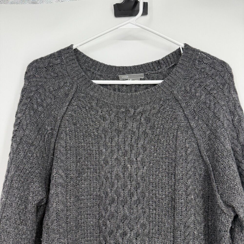 Vince Sweater Gray Cable Knit Wool Alpaca Pullover Cabincore Fisherman Womens M - Picture 2 of 11
